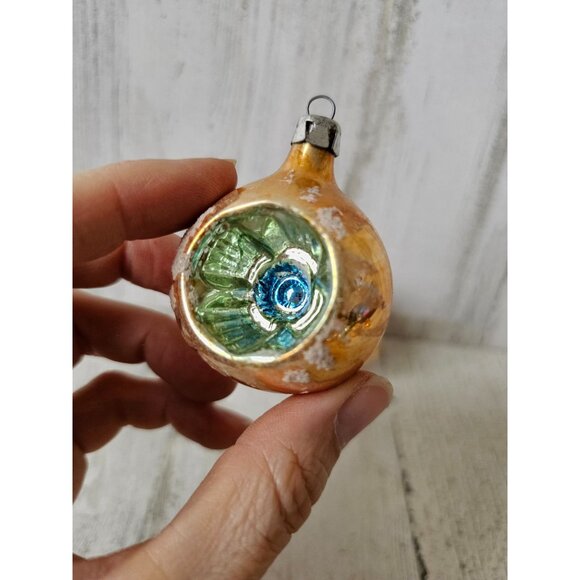 Vintage copper gold indent mini ball Mercury glass glitter ornament unique Xmas - Picture 3 of 16